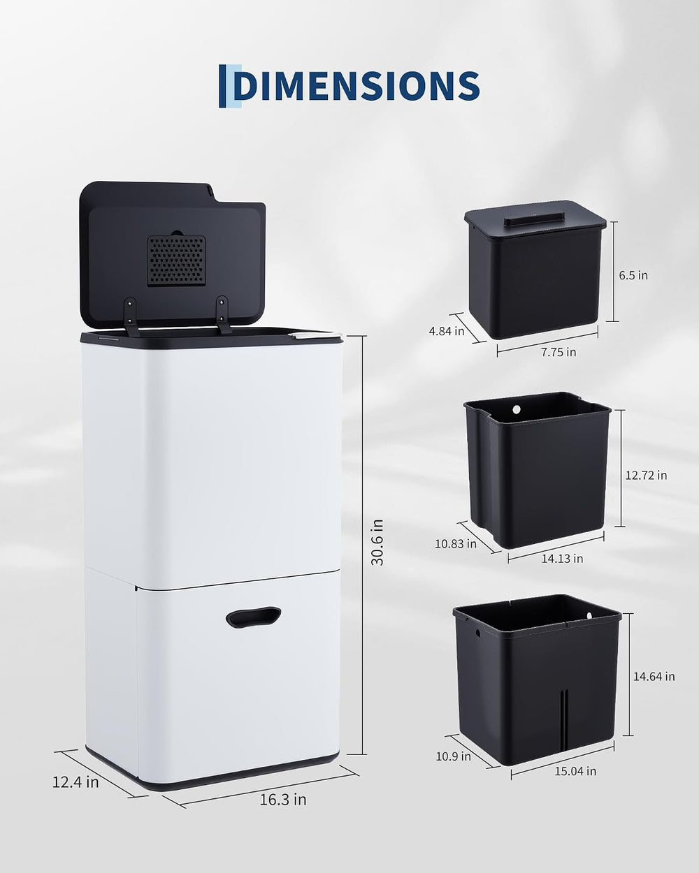 16 Gal Dual Trash Can with Recycle Bin and 3L Compost Bin, White