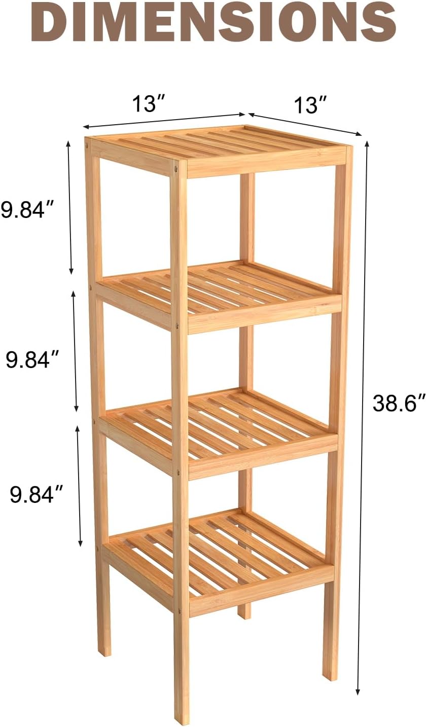 kinbor 4-Tier Bamboo Shelf, Bathroom Organizer, for Living Room Bathroom