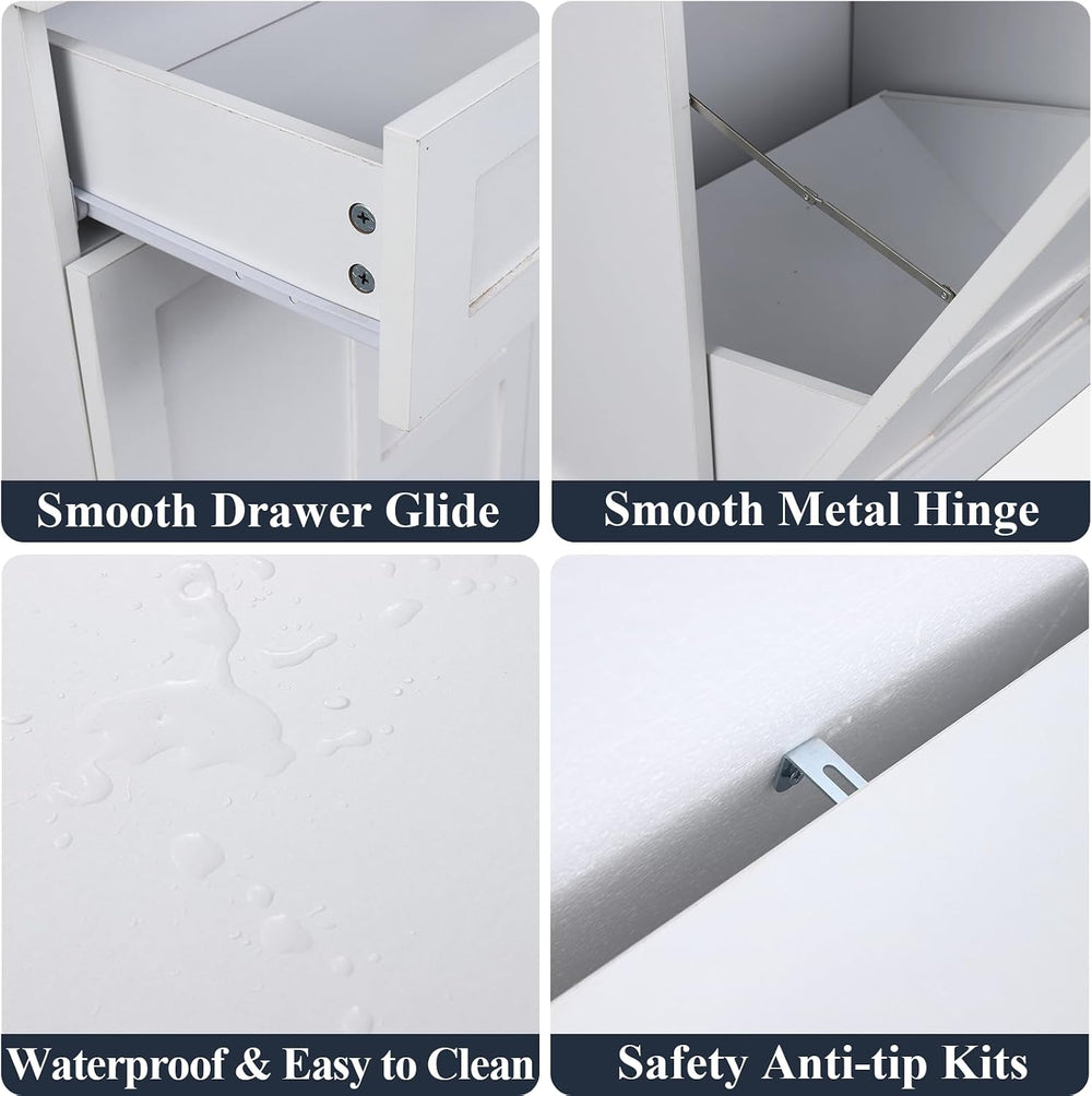 Double Tilt Out Laundry Hamper Cabinet, Hidden Laundry Cabinet w/2 Drawers
