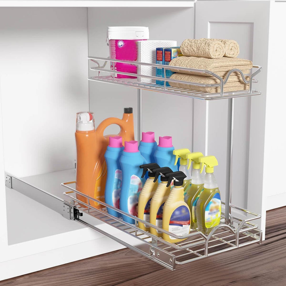 OCG Under Sink Cabinet Organizer Two Tier Pull Out Shelf (11.75W x21D), Under...