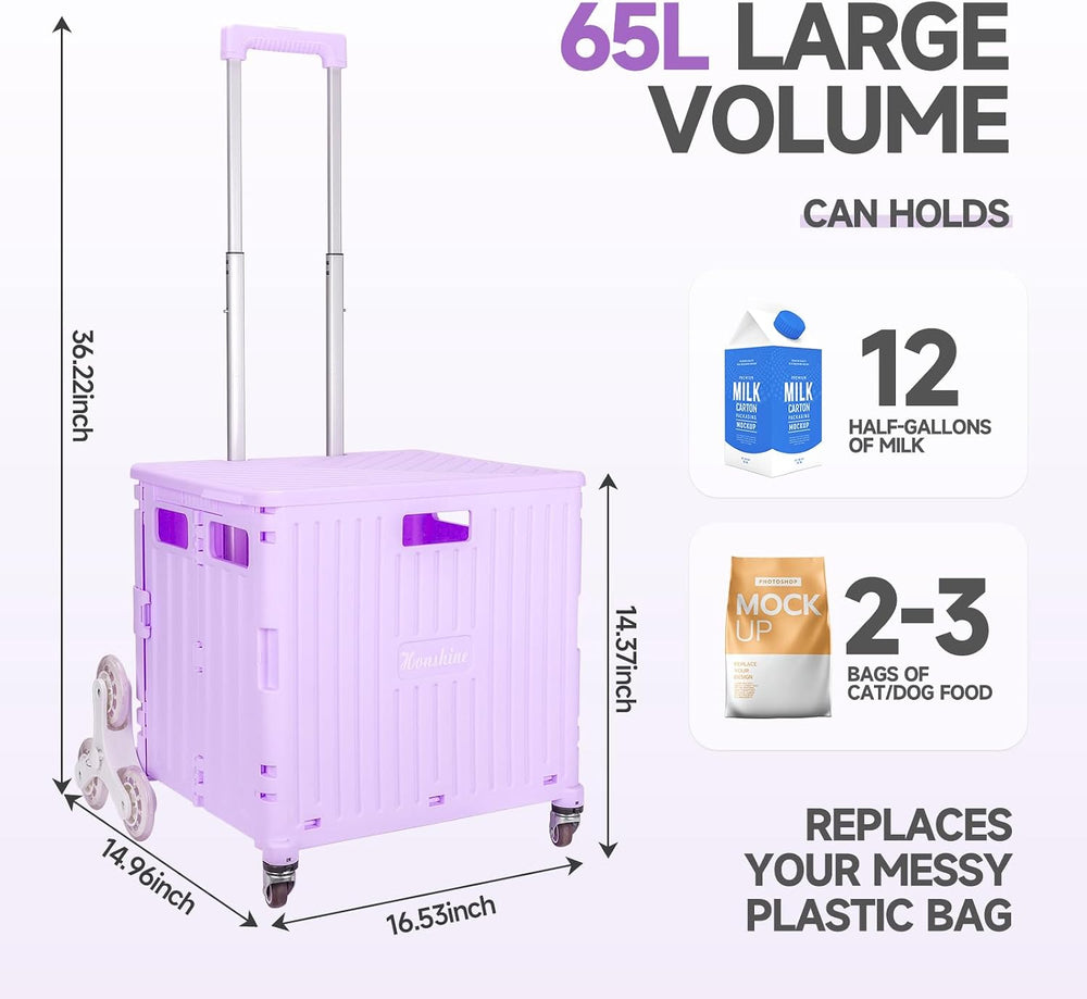 Rolling Crate with Stair Climbing Wheels, Foldable Utility Cart with Detachab...