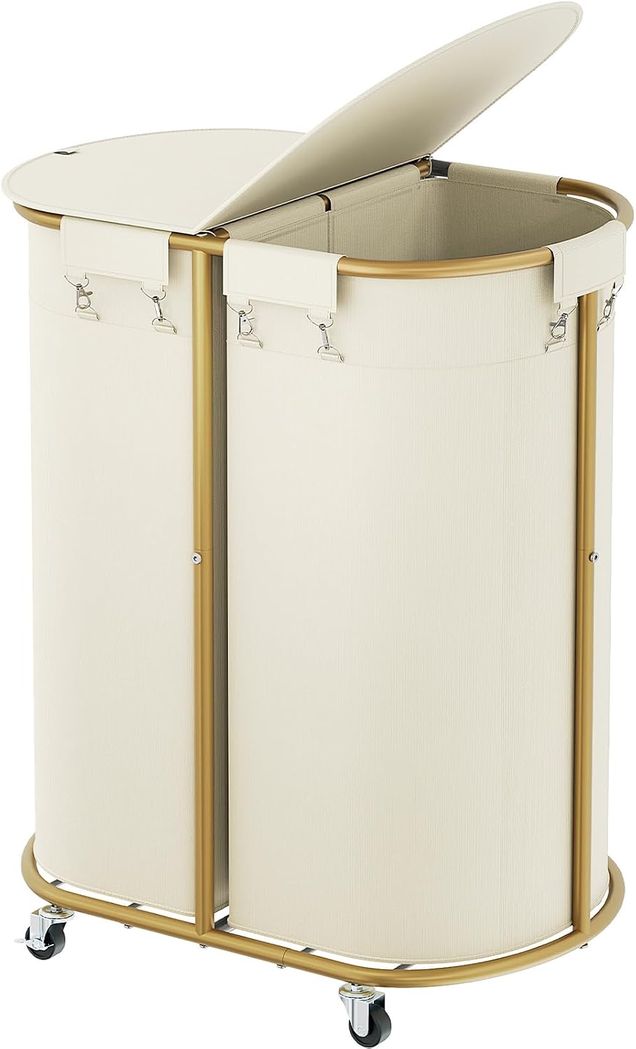 200L Double Laundry Hamper with Lid & Wheels, Oval Rolling Laundry Basket