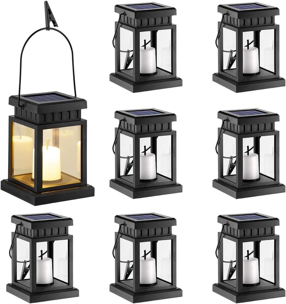 GIGALUMI 8 Pack Solar Hanging Lantern Outdoor, Candle Effect Light