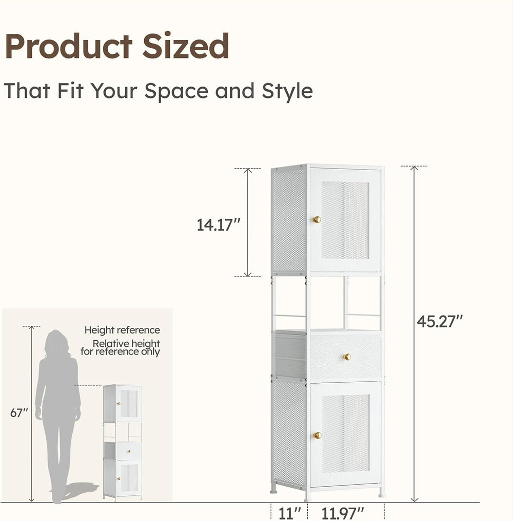 Bathroom Storage Cabinet with 2 Mesh Doors & a Drawer, 45.27" H