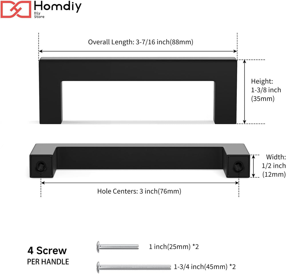 homdiy Black Cabinet Handles 3 Inch Matte Black Cabinet Handles 25 Pack