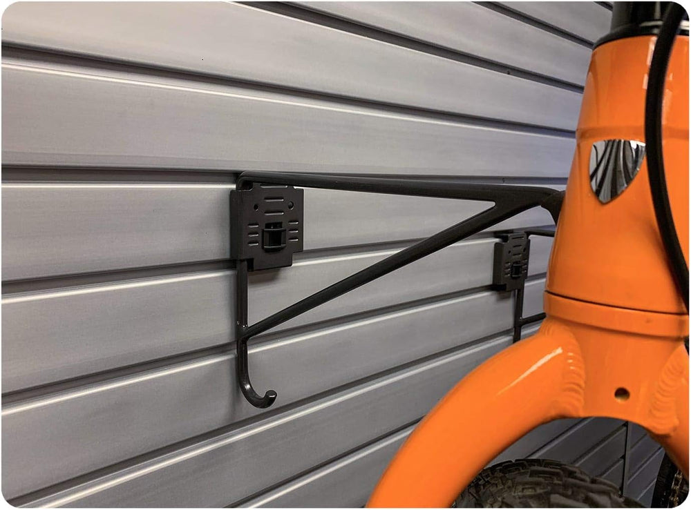 Horizontal Bike Hooks with Locking Brackets for Bike Storage on Garage Slatwa...