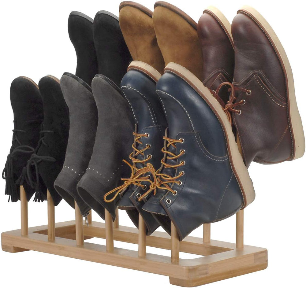 MobileVision Bamboo Boot Rack Free Standing Shoe Organizer, Holds 6 Pairs, St...