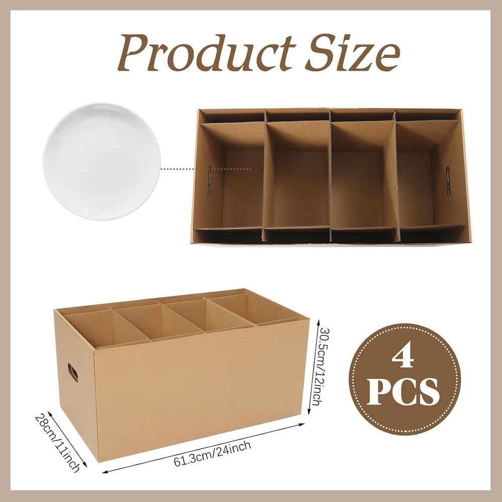 Fuyoooo 4 Pack Large Dish Packing Boxes for Moving with Divider 24 x 12 x 11 ...