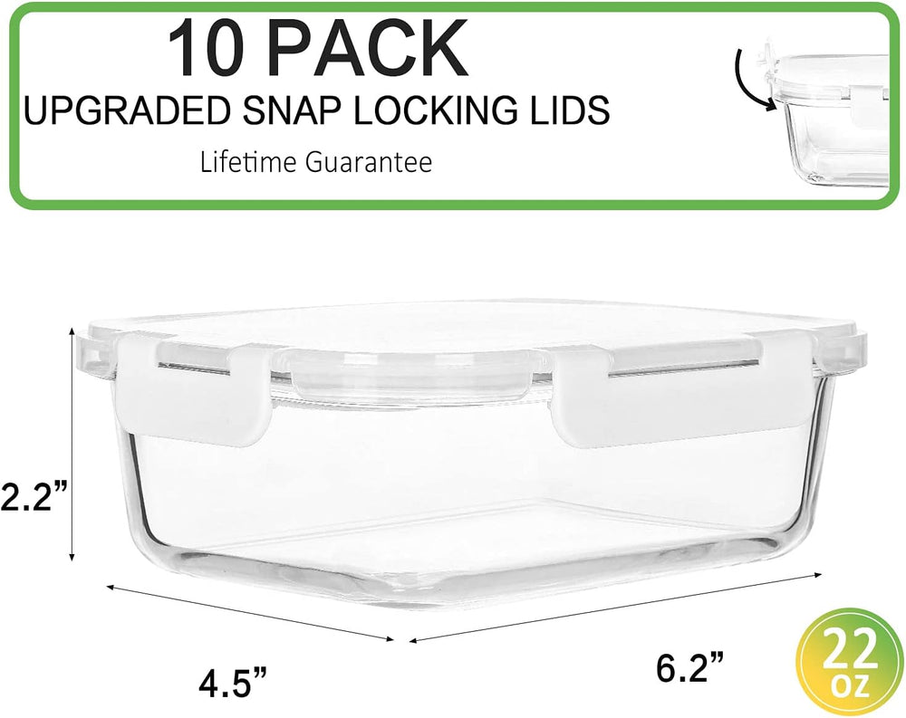 M MCIRCO 10 Pack,22 oz Glass Food Storage Containers with lids, White