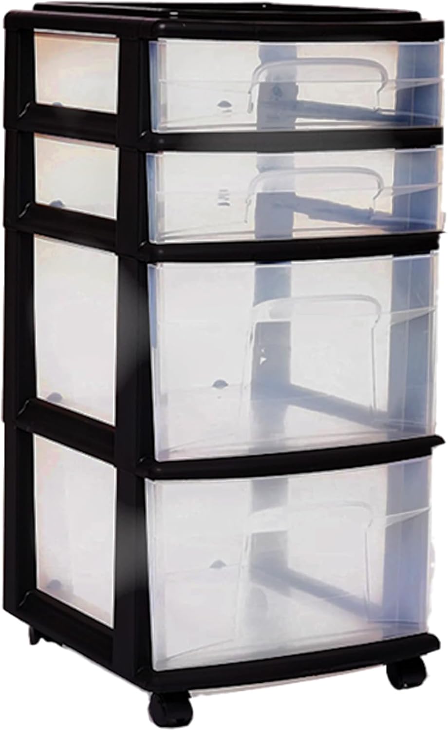 HOMZ Drawer Tower, 4-Tier Storage Cart with Removable Wheels, Black Frame