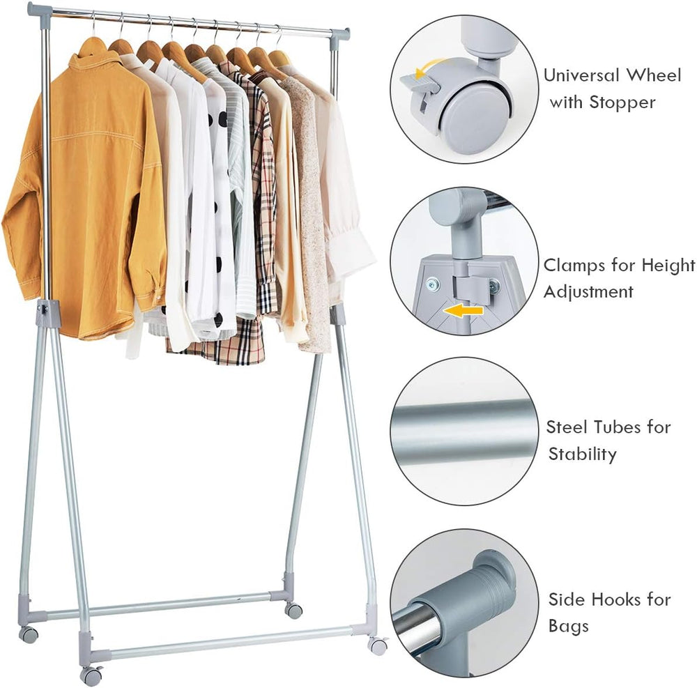 Tangkula Extendable Garment Rack, Heavy Duty Foldable Clothes Rack with Adjus...