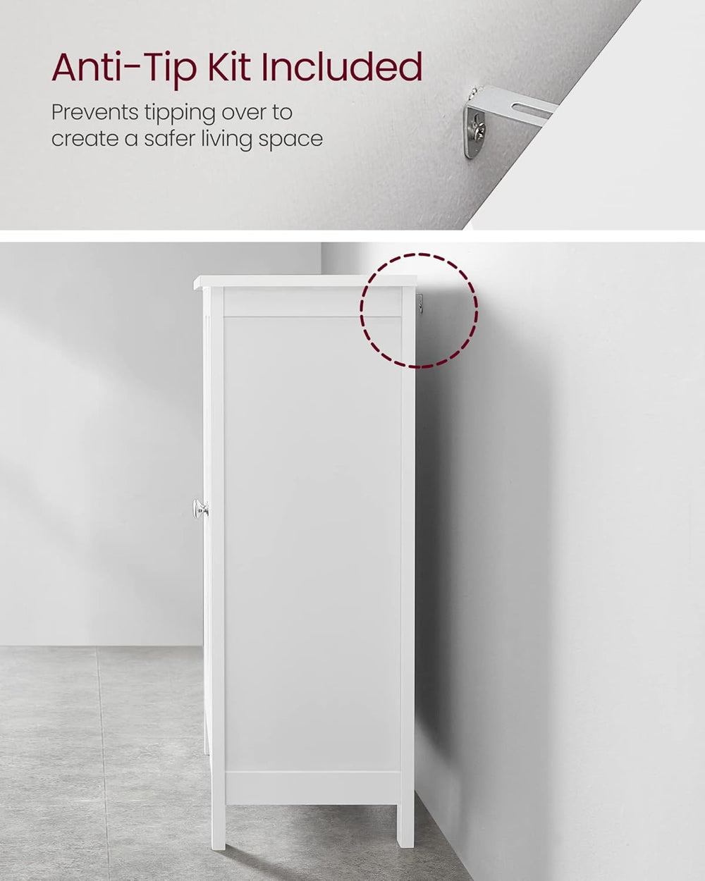 VASAGLE Bathroom Floor Storage Cabinet, Adjustable Shelves, Cloud White