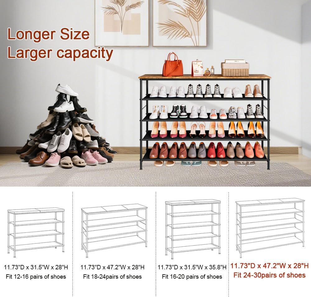 INGIORDAR 4 Tier Long Shoe Rack Storage Organizer Shelf for Closet Entryway