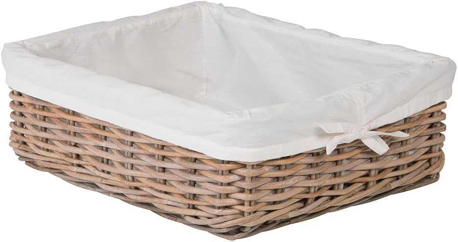 Kouboo Rattan Shelf Storage Basket with Removable Liner, Small Gray Bin