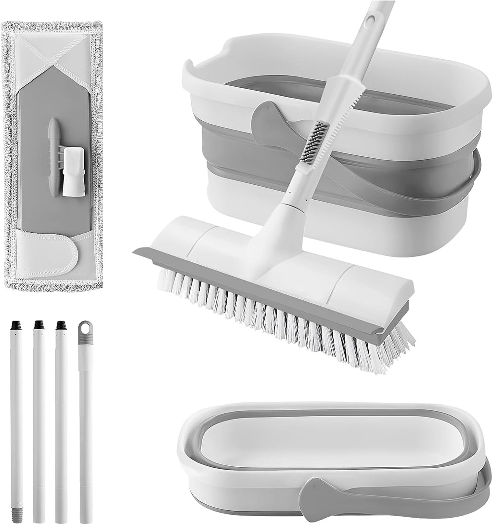 SetSail Collapsible Mop and Bucket Set with Scrub Brush (Gray White)