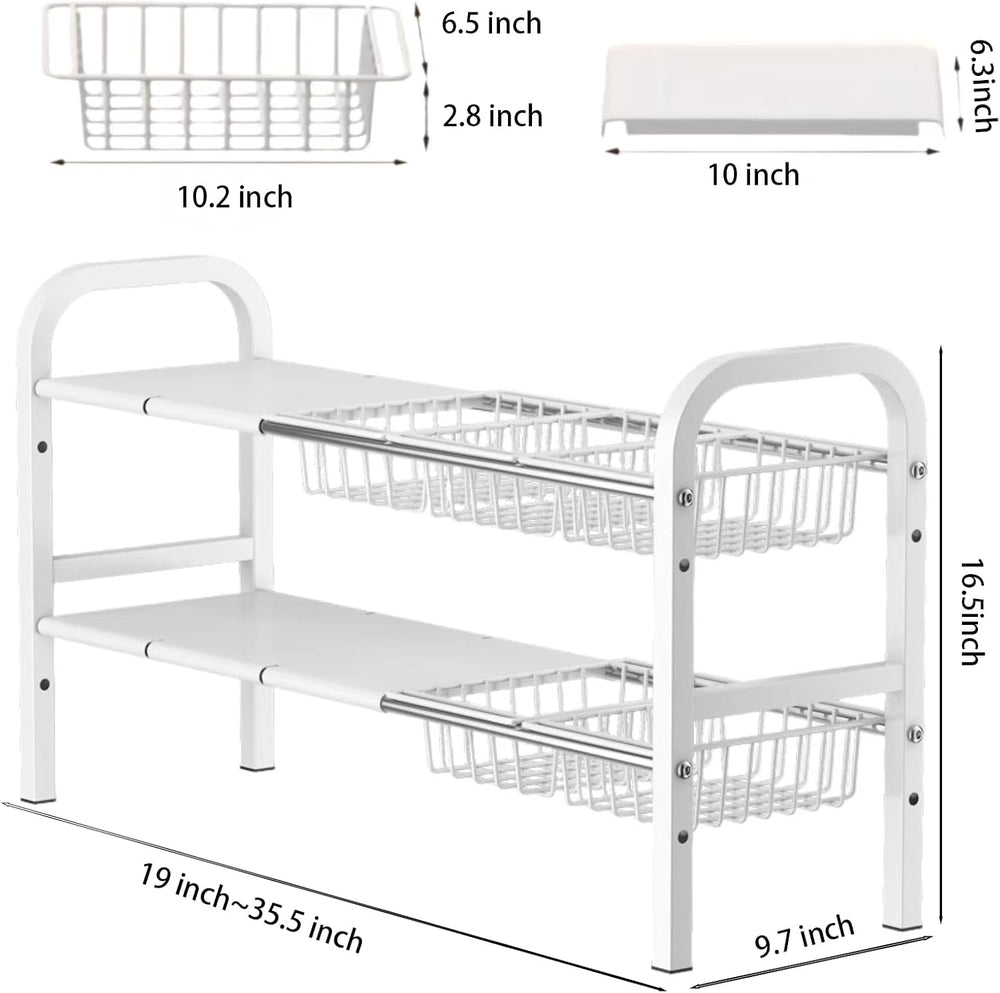 Under Sink Organizer,2 Tier Expandable Heavy Duty Metal Shelf,with 5 Removabl...