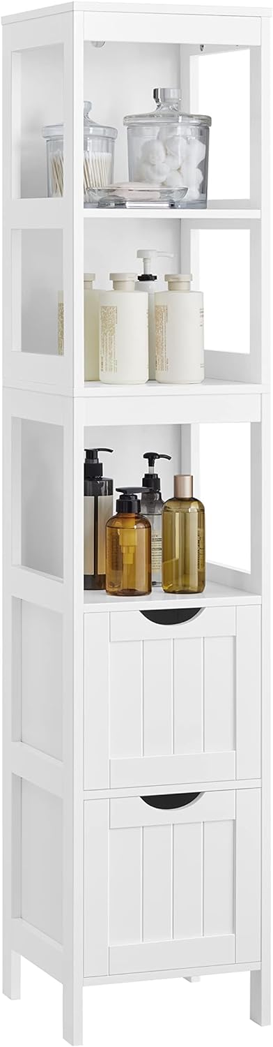 VASAGLE Bathroom Floor Cabinet, 2 Drawers, 55.7”H, White