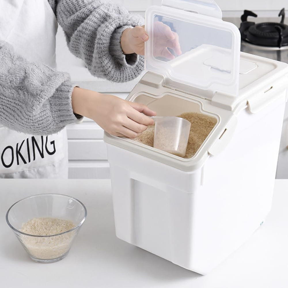 25LB Large Flour Storage Container Bin,4 Pack Airtight Plastic with Wheels Se...