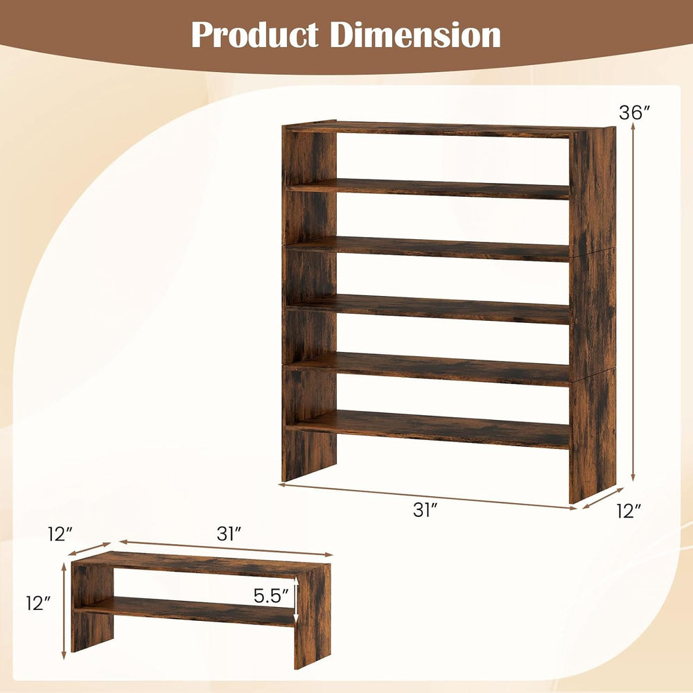 LDAILY 6-Tier Shoe Rack, Freestanding Stackable Shoe Organizer for 18 Pairs, ...