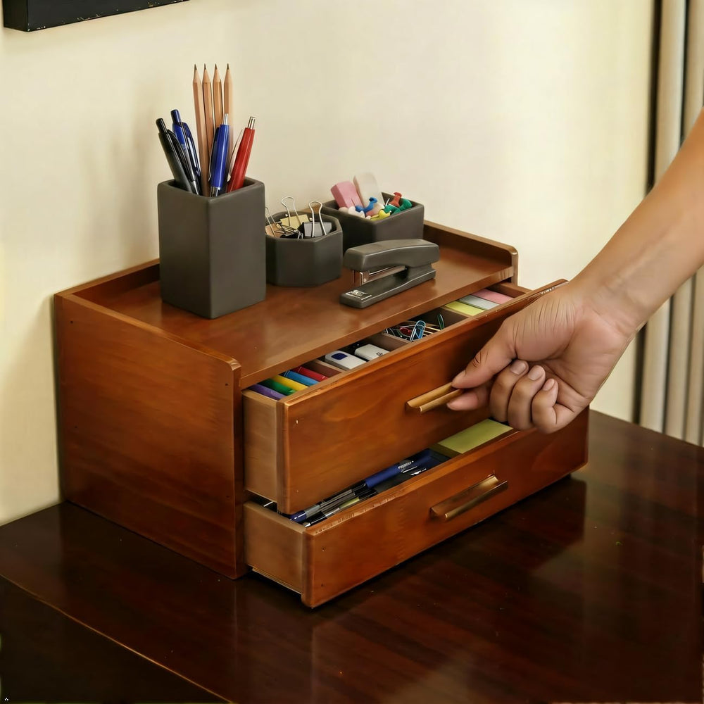 Wooden Desk Organizer With 2 Drawers, Desktop Drawers Storage Cabinet