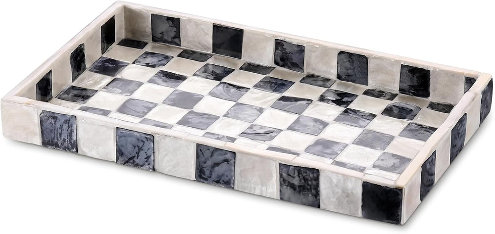 Sawysine 10'' x 5'' Capiz Vanity Tray, Black and White Checke...