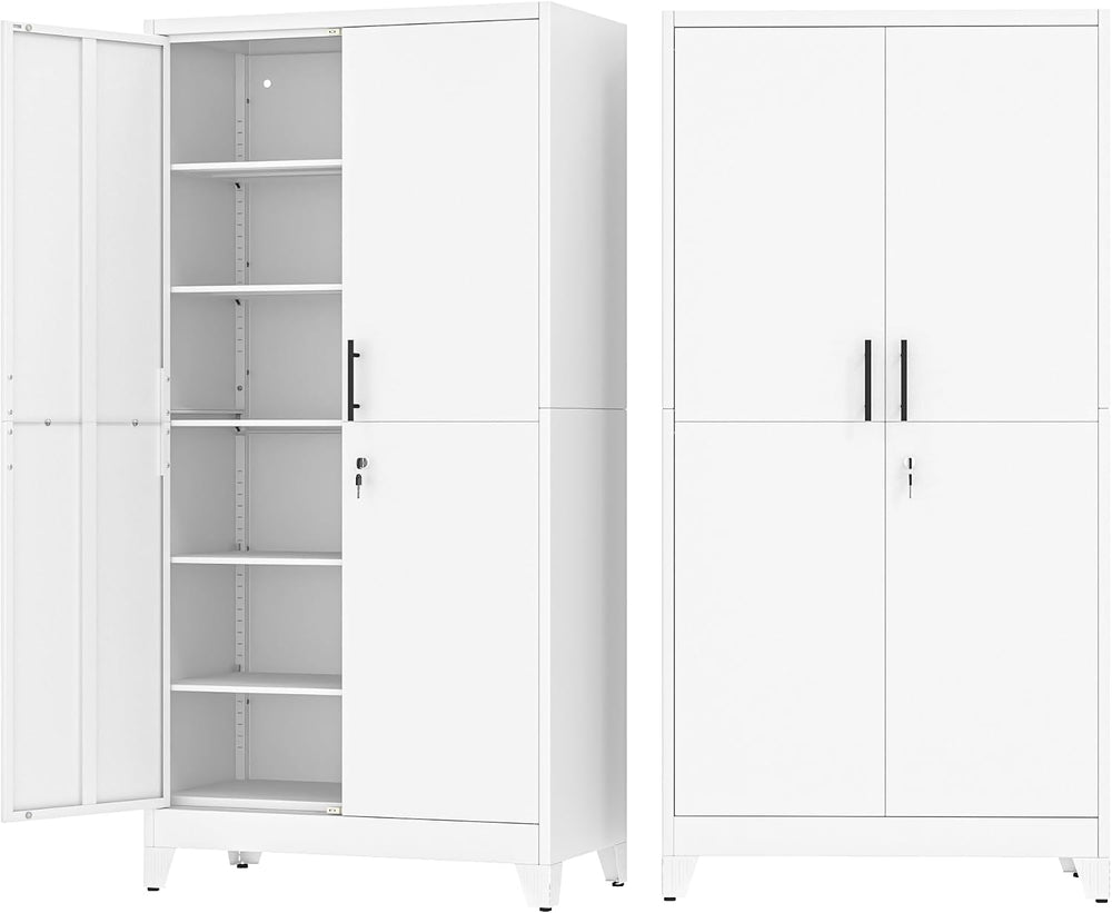White Kitchen Pantry Cabinets,79 Metal Lockable Storage for Office