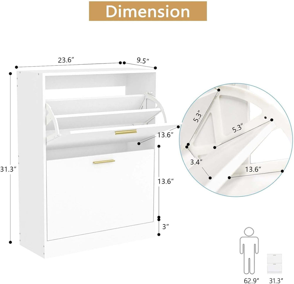LYNSOM Modern Entryway Shoe Cabinet with 2 Flip Drawers and Top Display, Whit...
