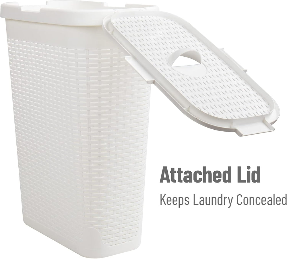 Mind Reader Slim Laundry Hamper with Lid, 40L Clothes Basket, Narrow Tapered ...