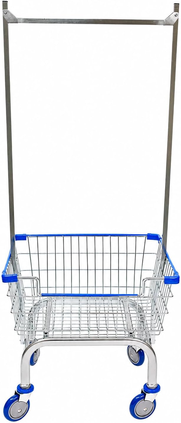 Laundry Cart Chrome Coated with Double Pole Rack, 2.5-Bu (Red or Blue Trim) (...