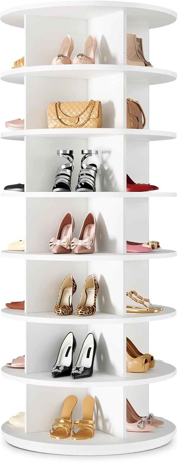 Rotating Shoe Rack 7 Tier Spinning Shoes Organizer Tower for 28-32 Pairs Lazy...
