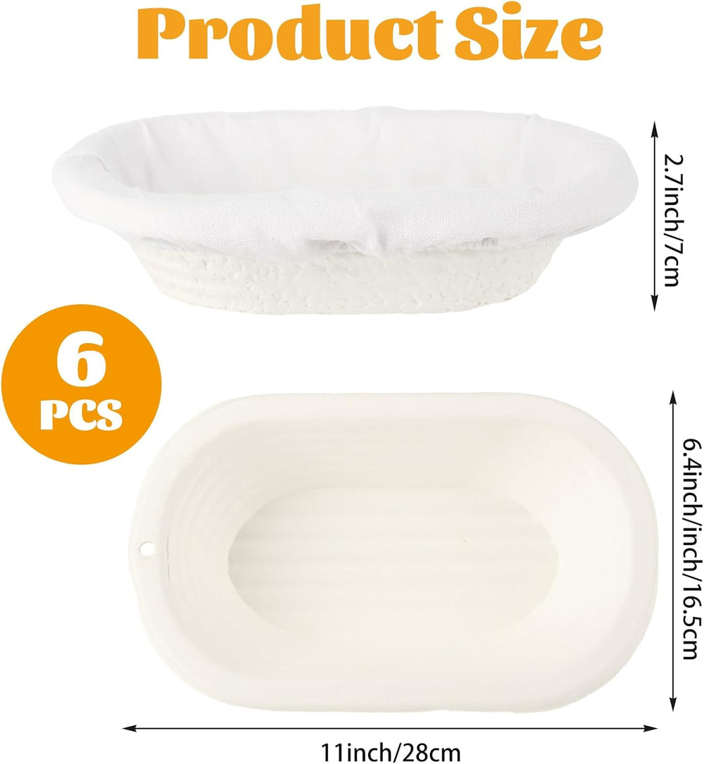 6 PCS 10 Inch Sourdough Proofing Basket with Removable Liner Cloth Oval Bread...