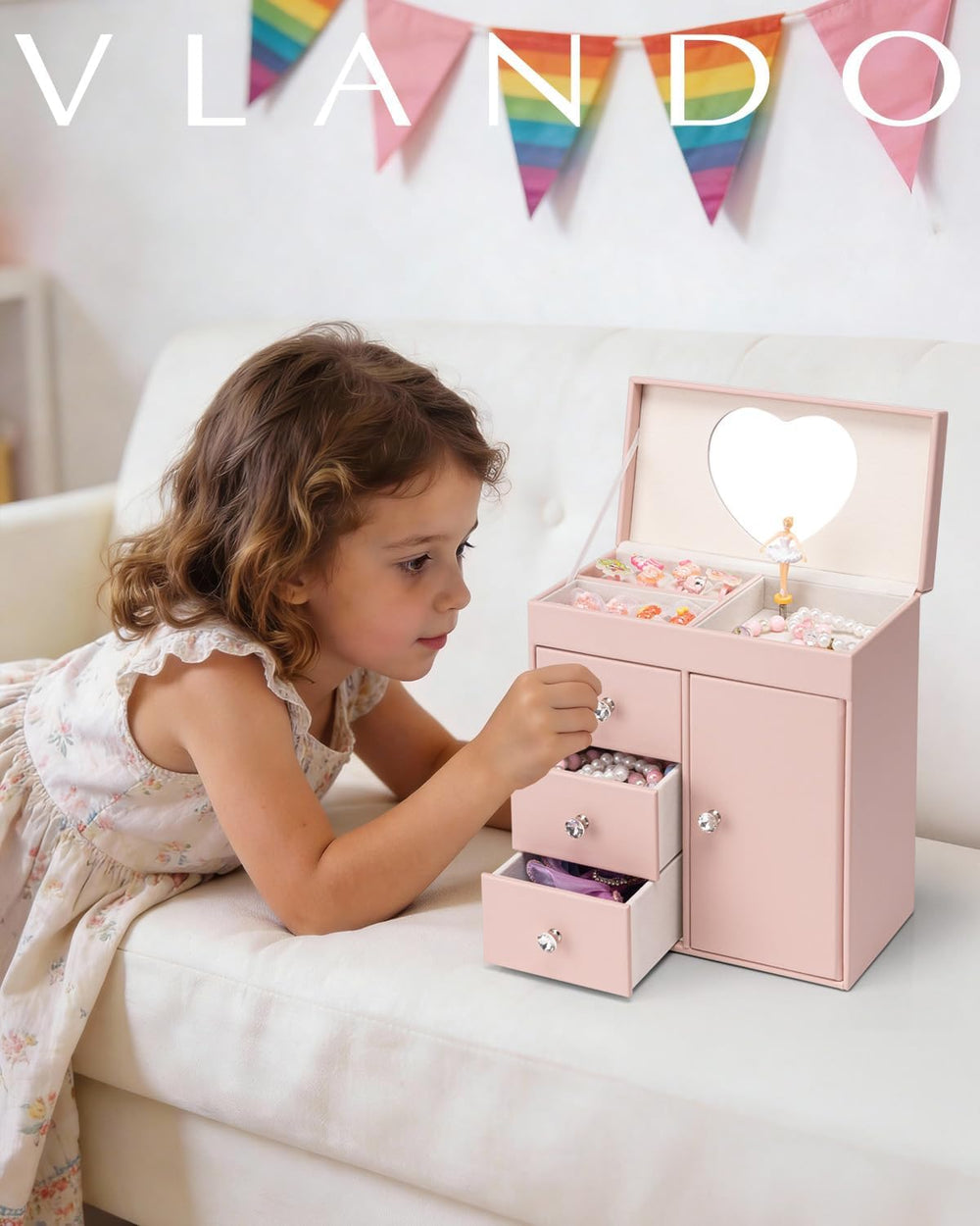 VLANDO 4 Layer Musical Jewelry Box, 3 Drawers Storage and Necklace Hook