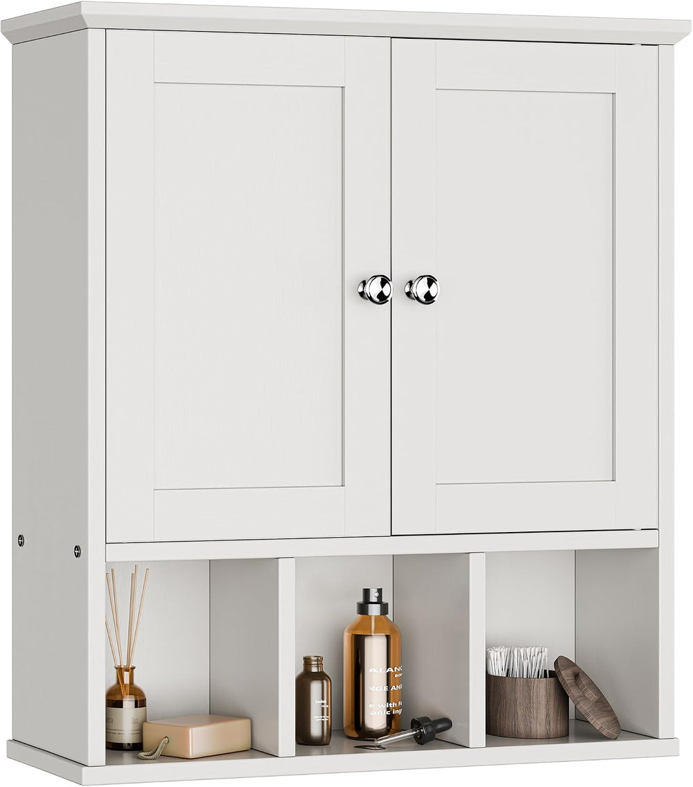 Bathroom Wall Cabinet, Bathroom Cabinet Wall Mount with 2 Doors and 3 Open Sh...