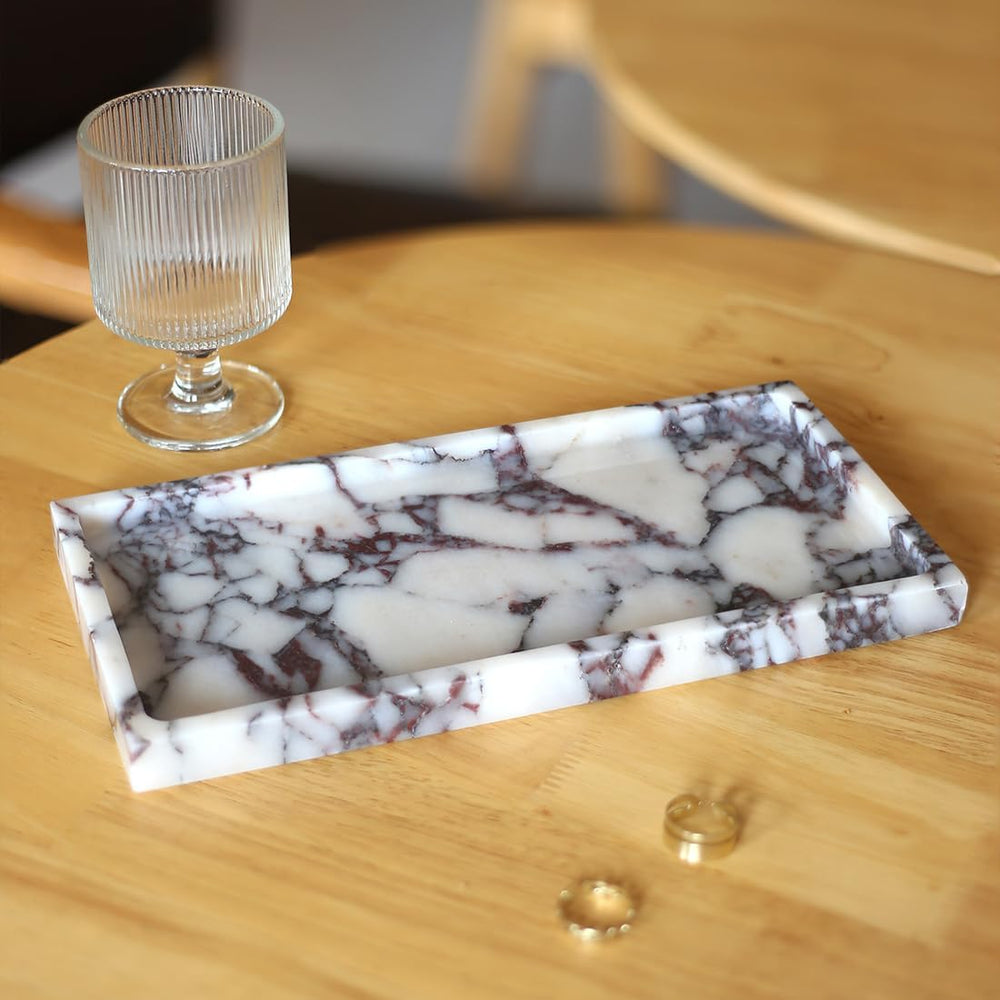 100% Natural Marble Tray, 10"x5" Calaccata Viola Vanity Tray