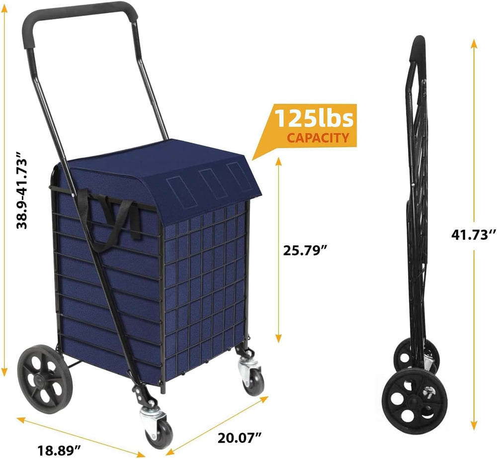 Kiffler Foldable Shopping Cart with Waterproof Basket Liner & 360° Swivel...