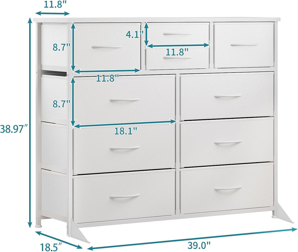 LUMTOK 10 Drawers Dresser with Fabric Bins for Bedroom,Closets,Rustic Brown