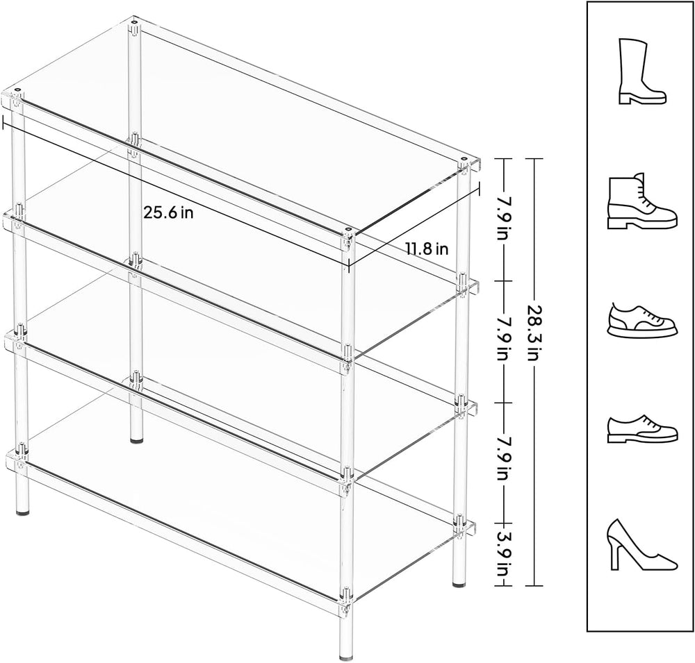 Aquiver 4-Tier Acrylic Shoe Rack - Shoe Rack Organizer - Modern Shoe Storage ...