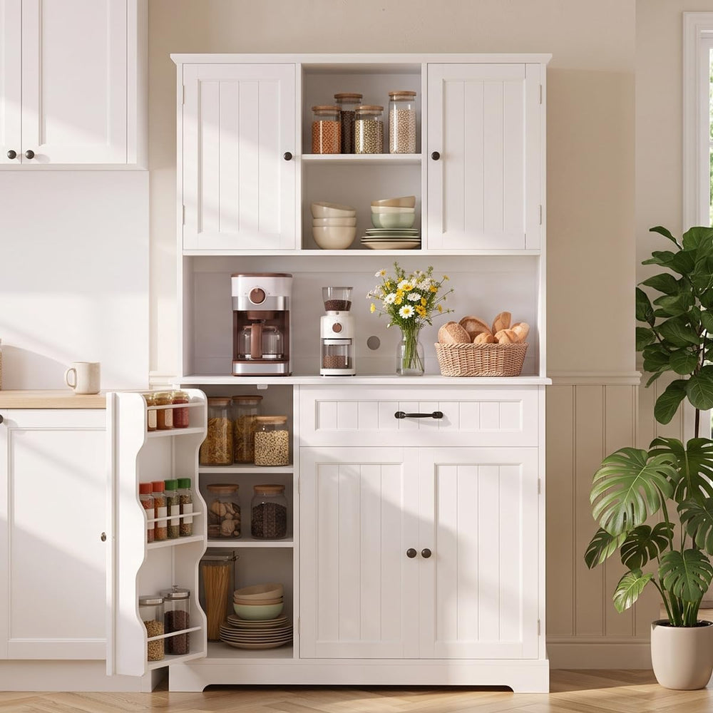 Gizoon Tall Kitchen Storage Cabinet with Door and Shelves White