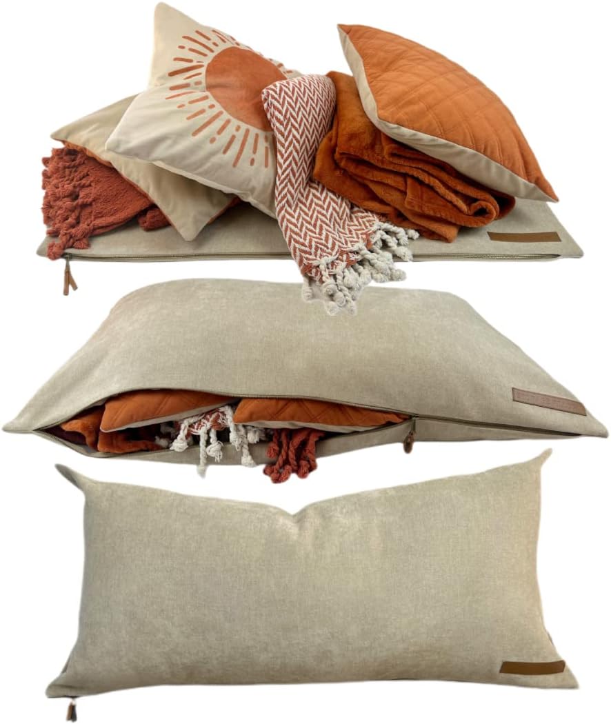 THE STORAGE PILLOW XL zippered storage Pillowcase FILL w Clothes Bedding Blan...