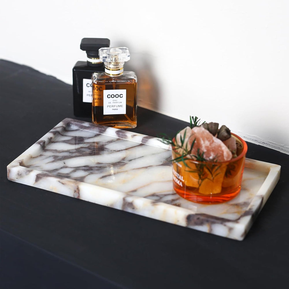 100% Natural Marble Tray, 10"x5" Calaccata Viola Vanity Tray