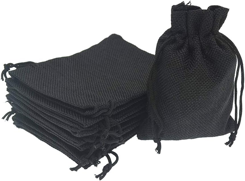 50Pcs Black Burlap Bags with Drawstring, 5.9x7.5 inch Jute Favor Sacks Linen ...