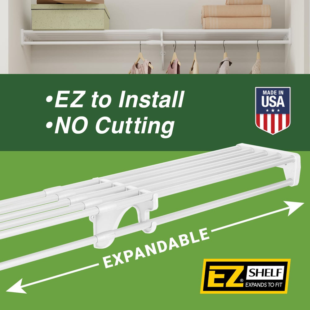 EZ SHELF - Closet Shelf with Hanging Rod - 29" to 49” Expandable, White,...