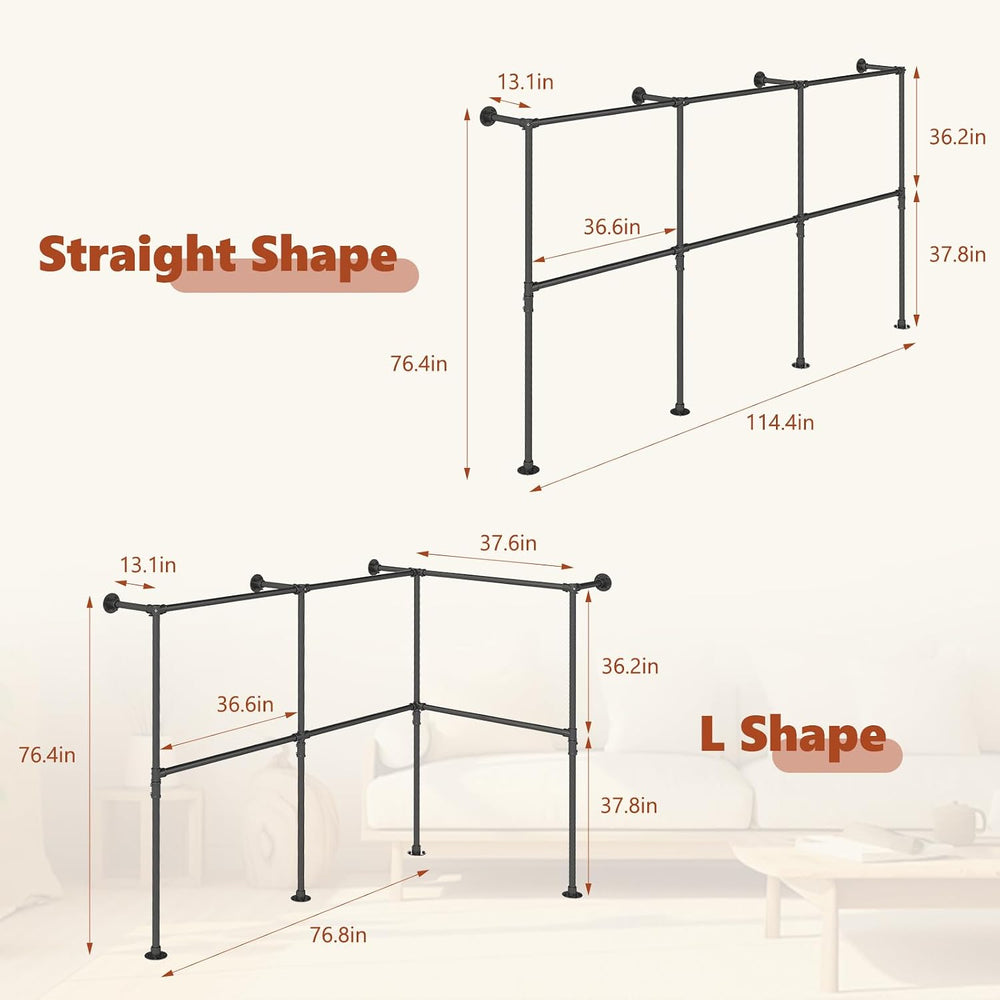 KELIXU 114.4" Industrial Pipe Clothing Rack for Wall Adjustable Height W...