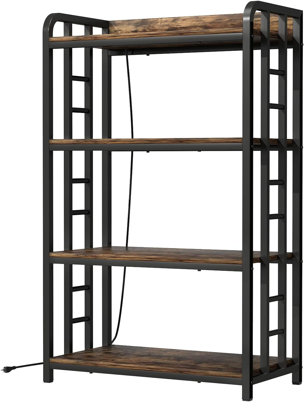 4 Tier Bakers Rack with Storage, Microwave Stand, Rustic Brown