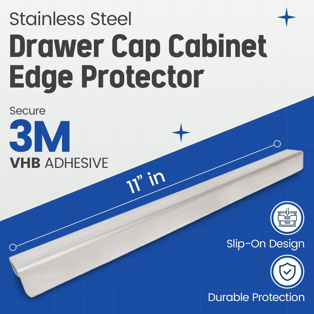 Stainless Steel Drawer Cap Protects Cabinet Edges from Damage. Slip-on Design...