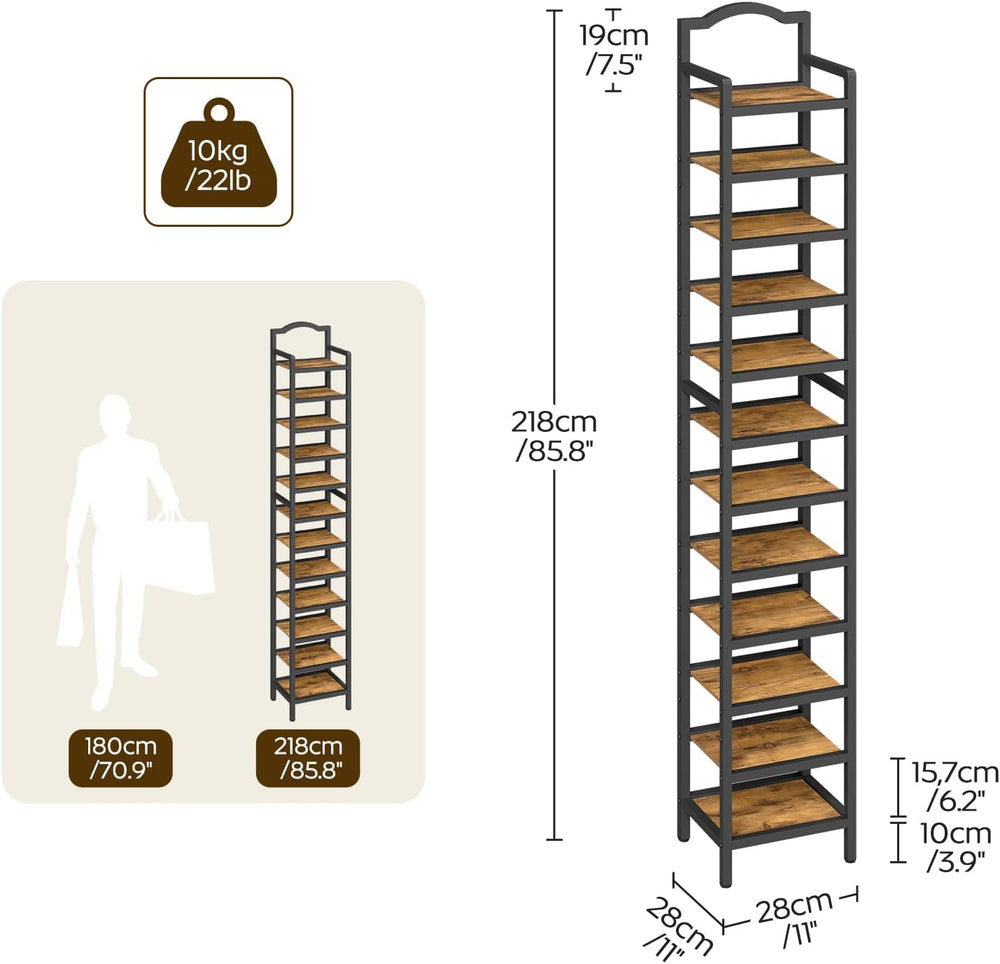 YATINEY 12-Tier Tall Shoe Rack, Vertical Shoe Organizer for Small Spaces, Woo...