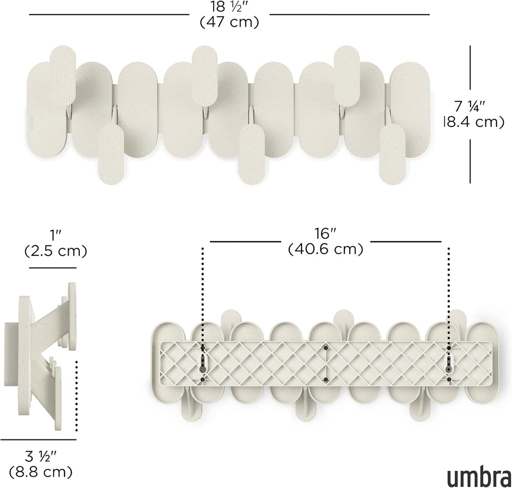 Umbra Tempo Wall Hooks, 6-Hook Coat Rack Wall Mount, Sand
