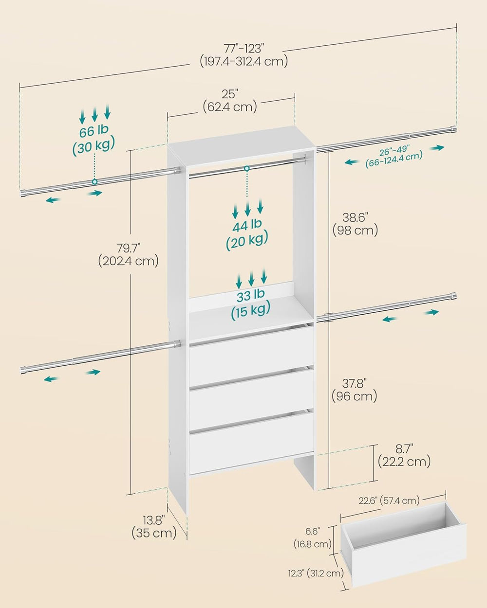 SONGMICS Closet System, Customizable Walk-In Closet Organizer System