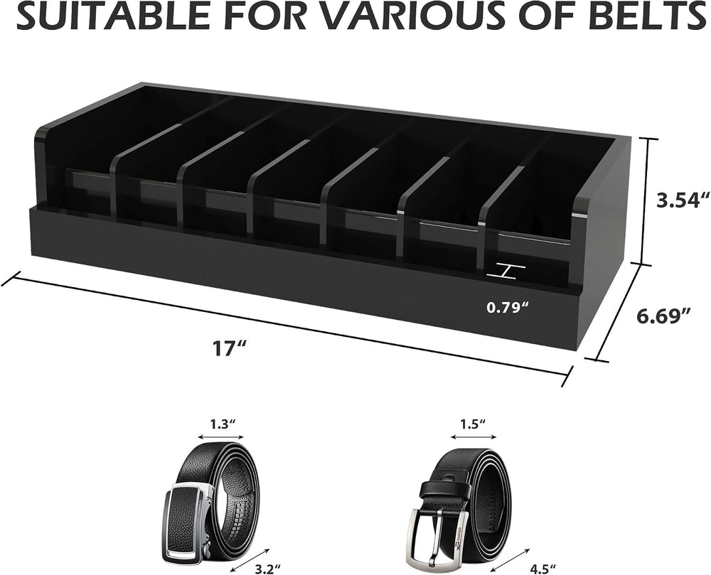 Belt Storage Organizer Box - 7 Grids Bamboo Belt Organizer for Closet | Woode...
