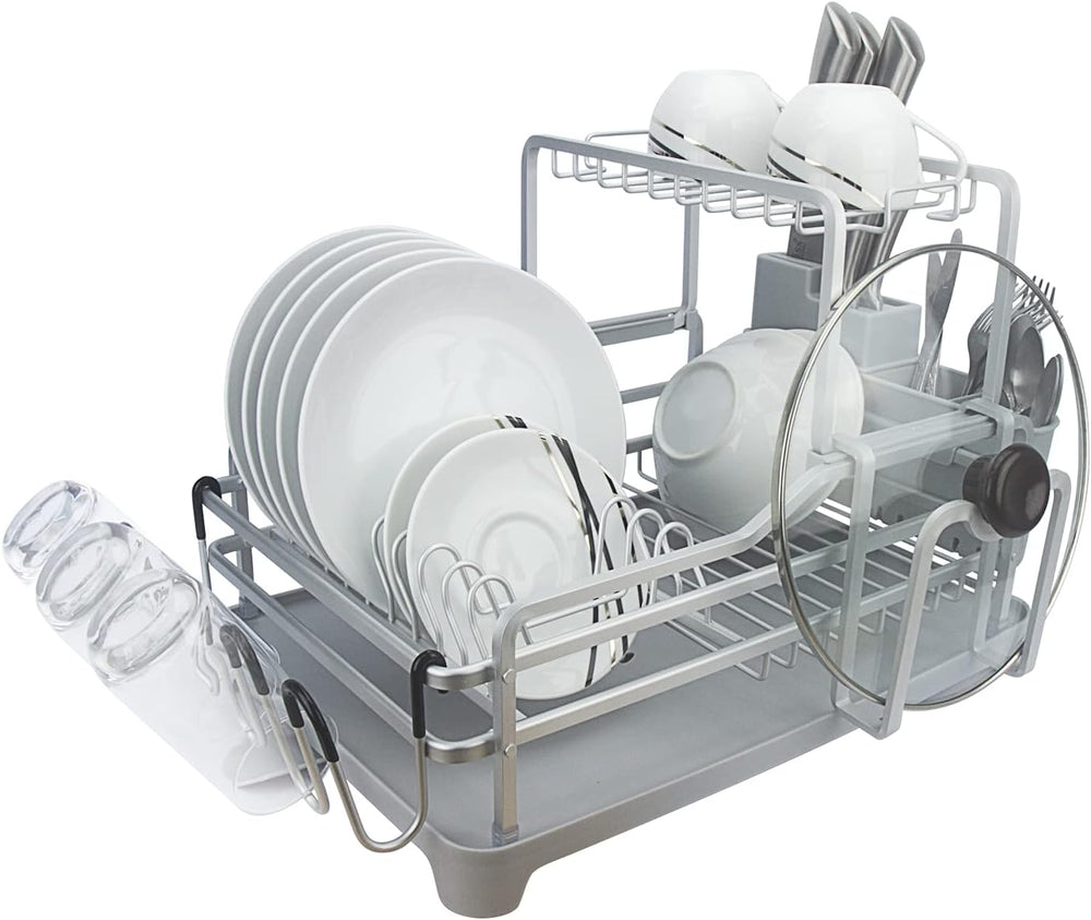 GMT-10353-B Aluminum Dish Drying Rack with Utensil Holder - 2 Tier Kitchen Co...